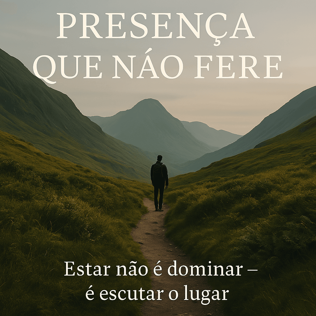 A Natureza Ensina - Nem Toda Transformação Faz Barulho: O Que as Montanhas Nos Ensinam - Lições da Natureza - montanhas Pessoa contemplando montanhas em trilha sensível com o título “Presença que não fere” e legenda “Estar não é dominar — é escutar o lugar”